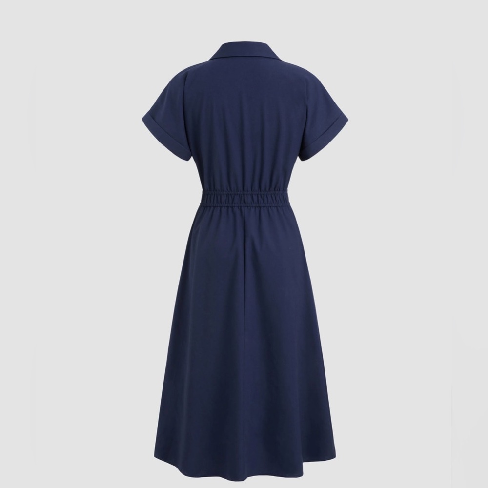 Cider LINEN-BLEND COLLAR SOLID SHIRRED BUTTON MIDI SHIRT DRESS M FE2-10 - Picture 3 of 13